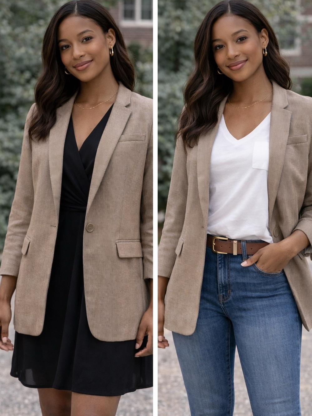 Women's Tailored Taupe Blazer - Classic Single-Button Jacket